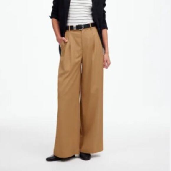 NEW $128 Madewell Tan The Harlow Super Wide Leg Trouser Pant 00 Neutral - Picture 1 of 7